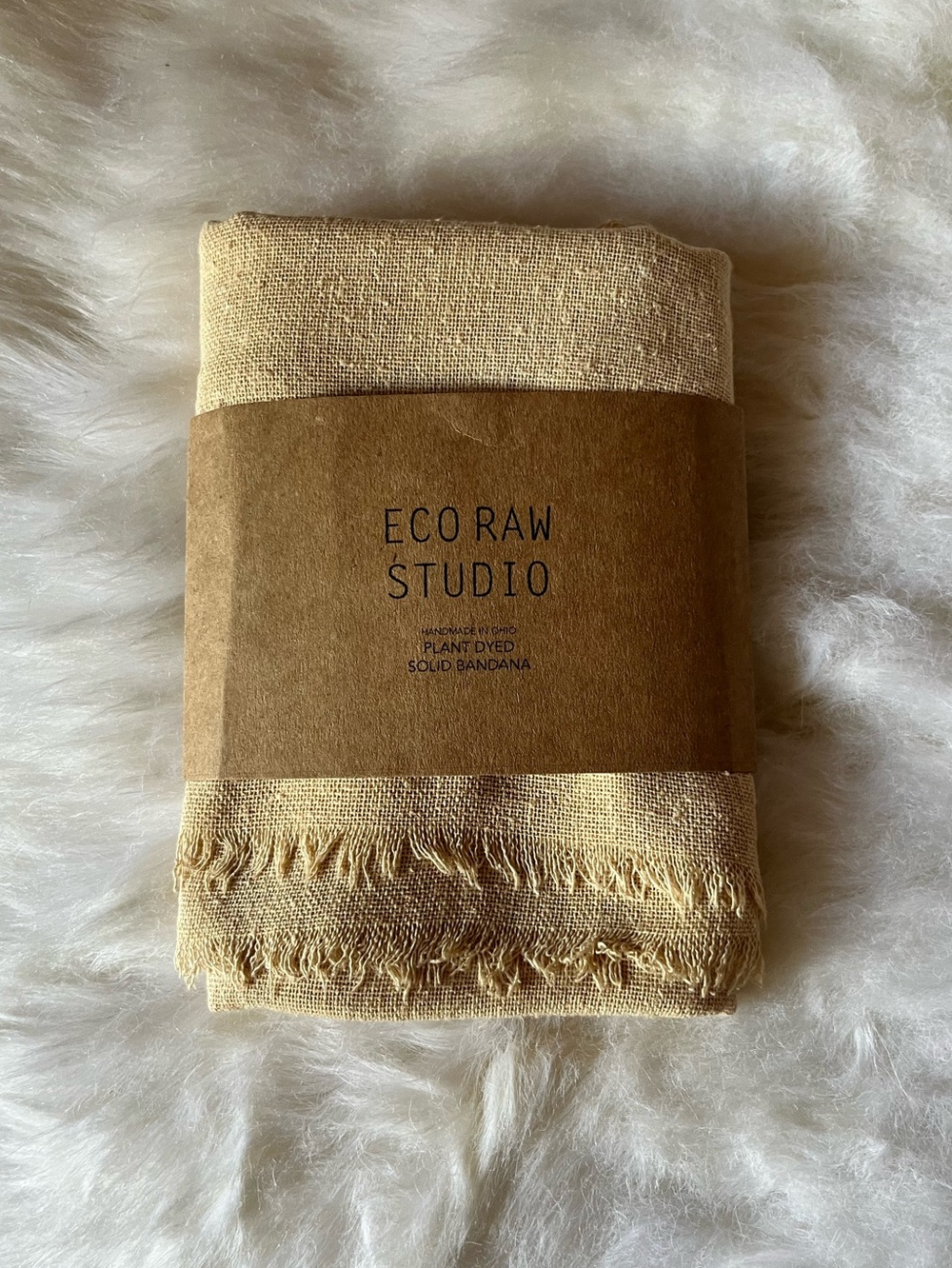 100% Raw Silk Beige Plant-Dyed Solid Bandana Scarf